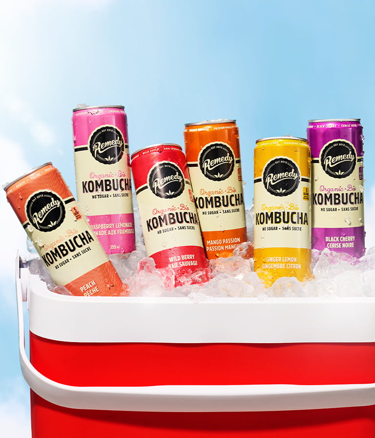 Remedy Kombucha Variety Pack in a cooler